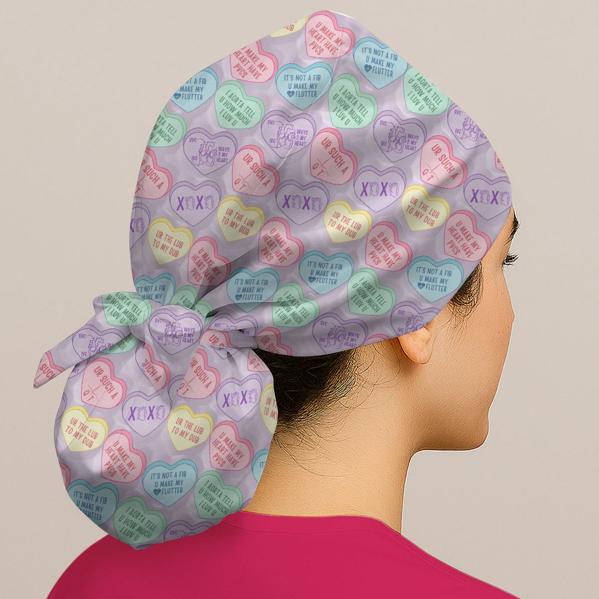 Candy Heart Scrub Cap - Valentines Day Gift