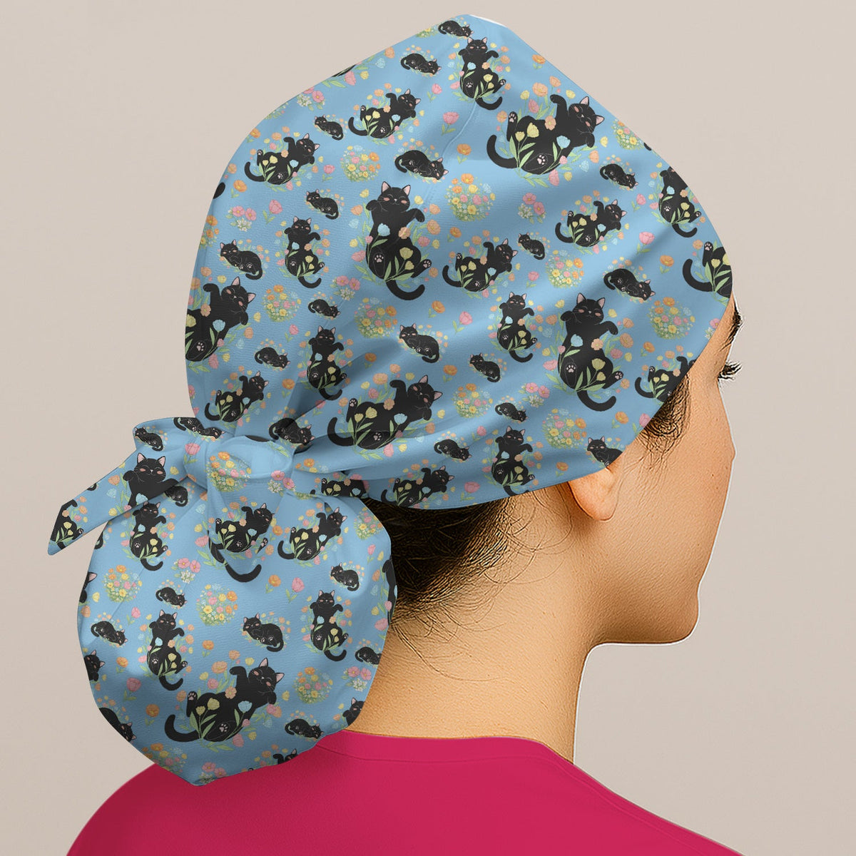 Cats Cute Poses Floral Scrub Cap