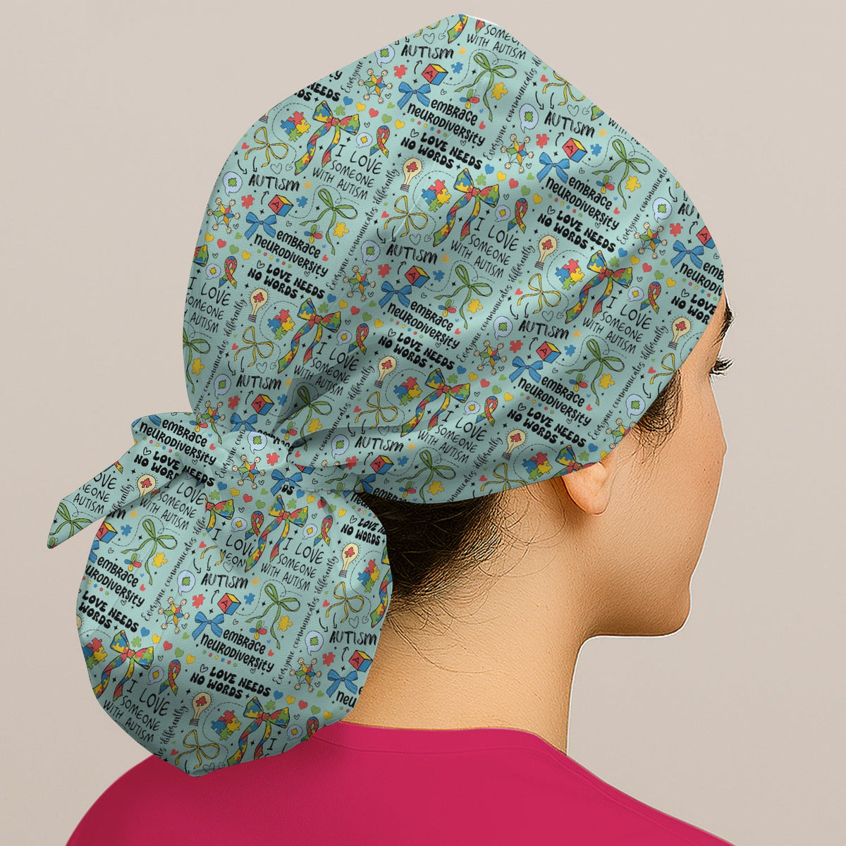 Autism Awareness Puzzle Ribbon Pastel Nurse Scrub Top