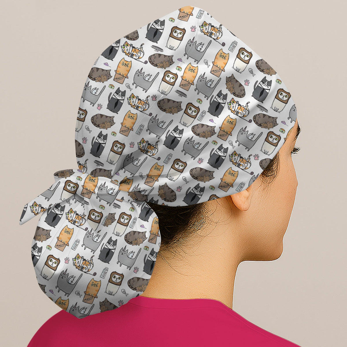 Lazy Cat Doodle Cozy Kitty Scrub Cap