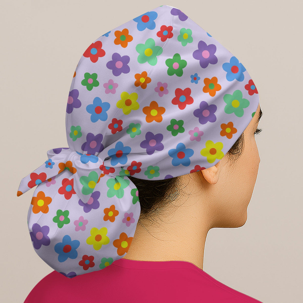 Colorful Retro Flower Scrub Cap