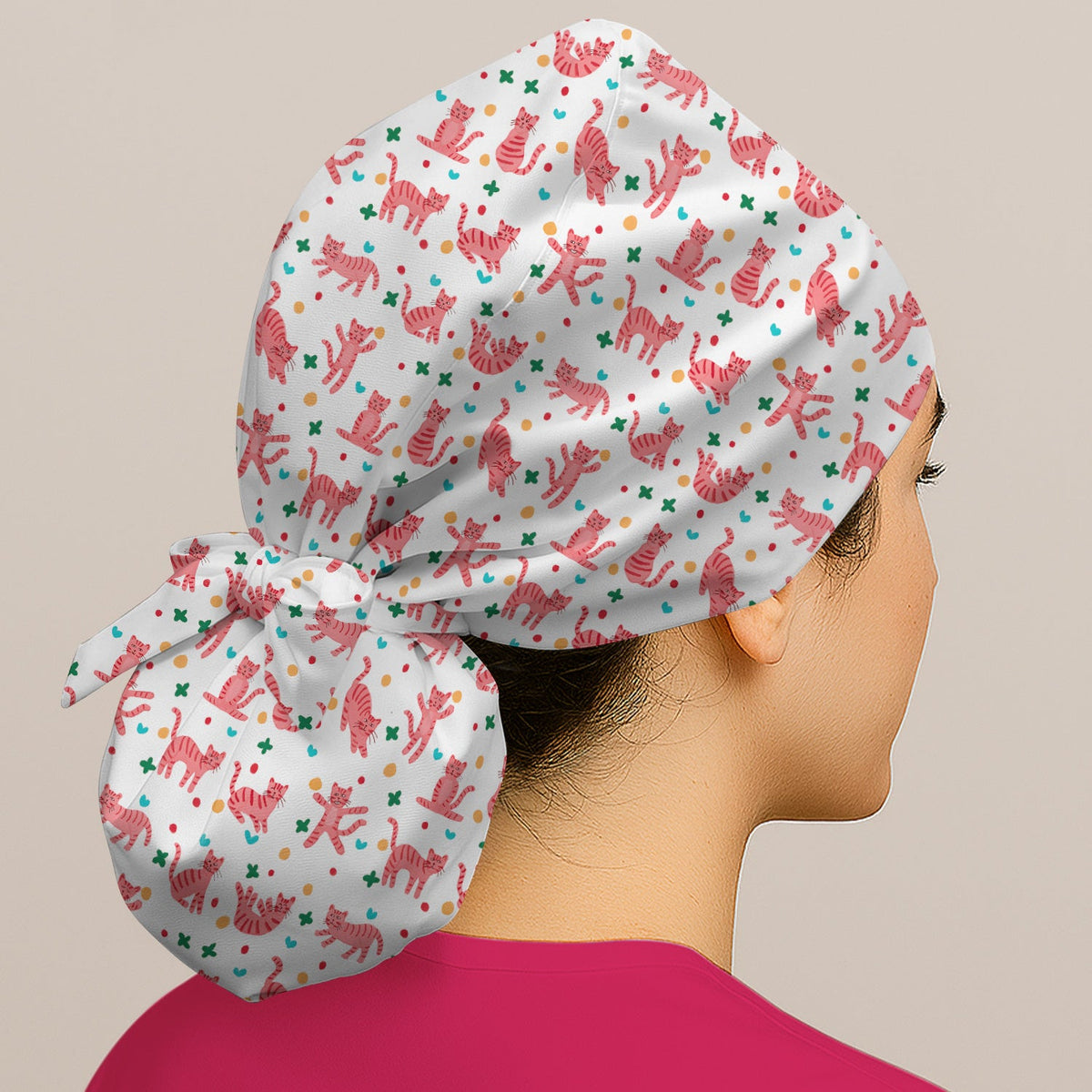 Pink Cat Scrub Cap