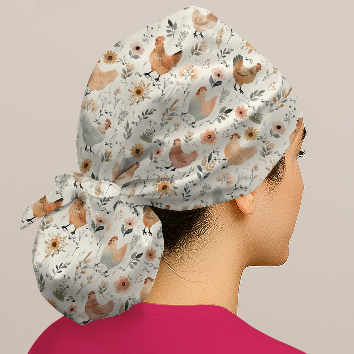 Chicken Floral Farm Scrub Cap