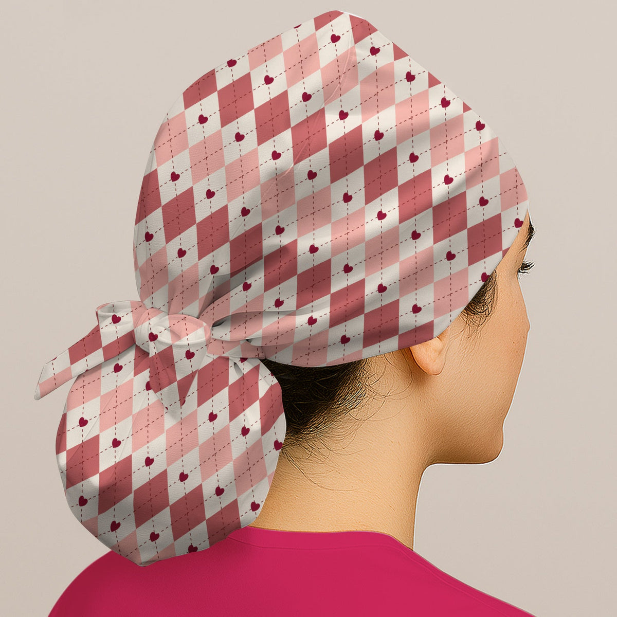 Red Argyle Plaid Scrub Cap