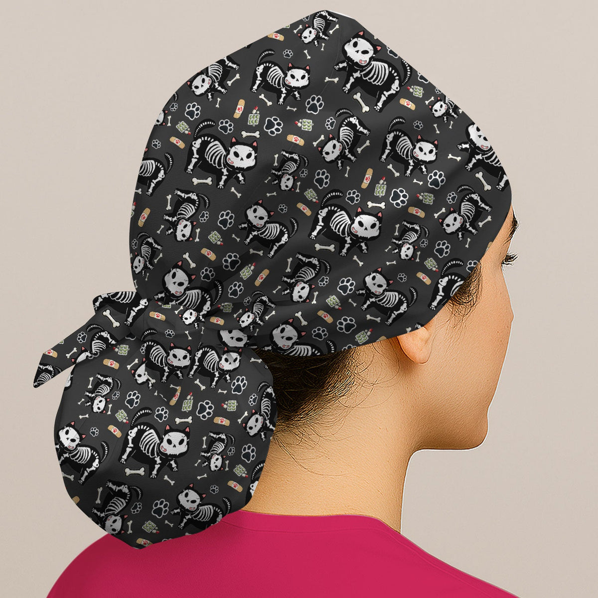 Skeleton Cat Medical Scrub Cap