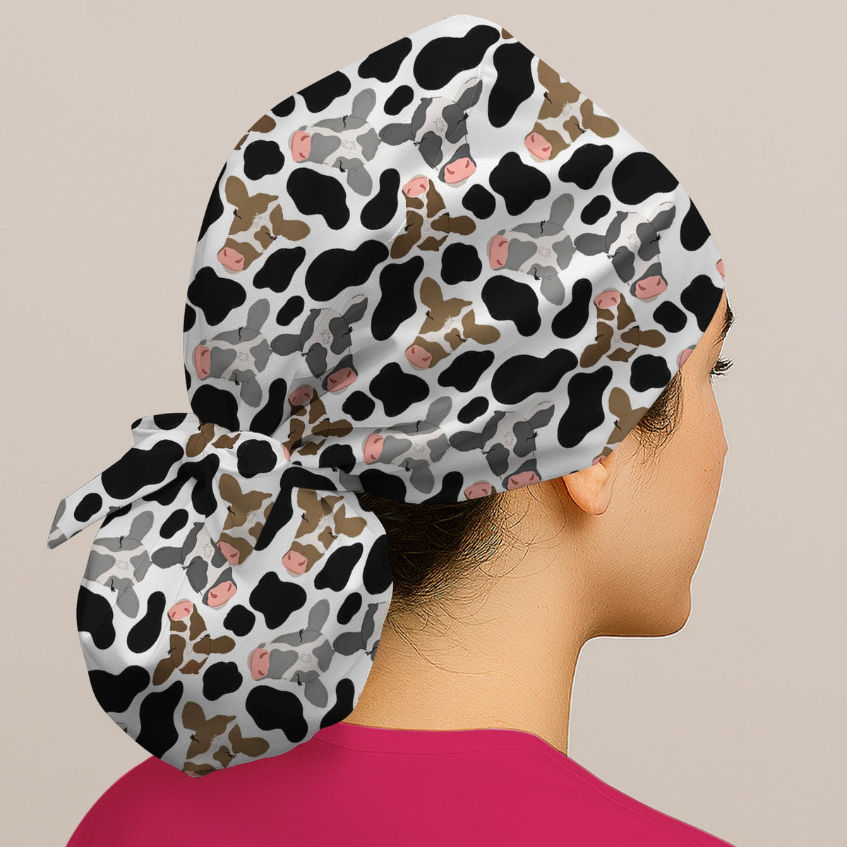 Cow Face Black White Scrub Cap