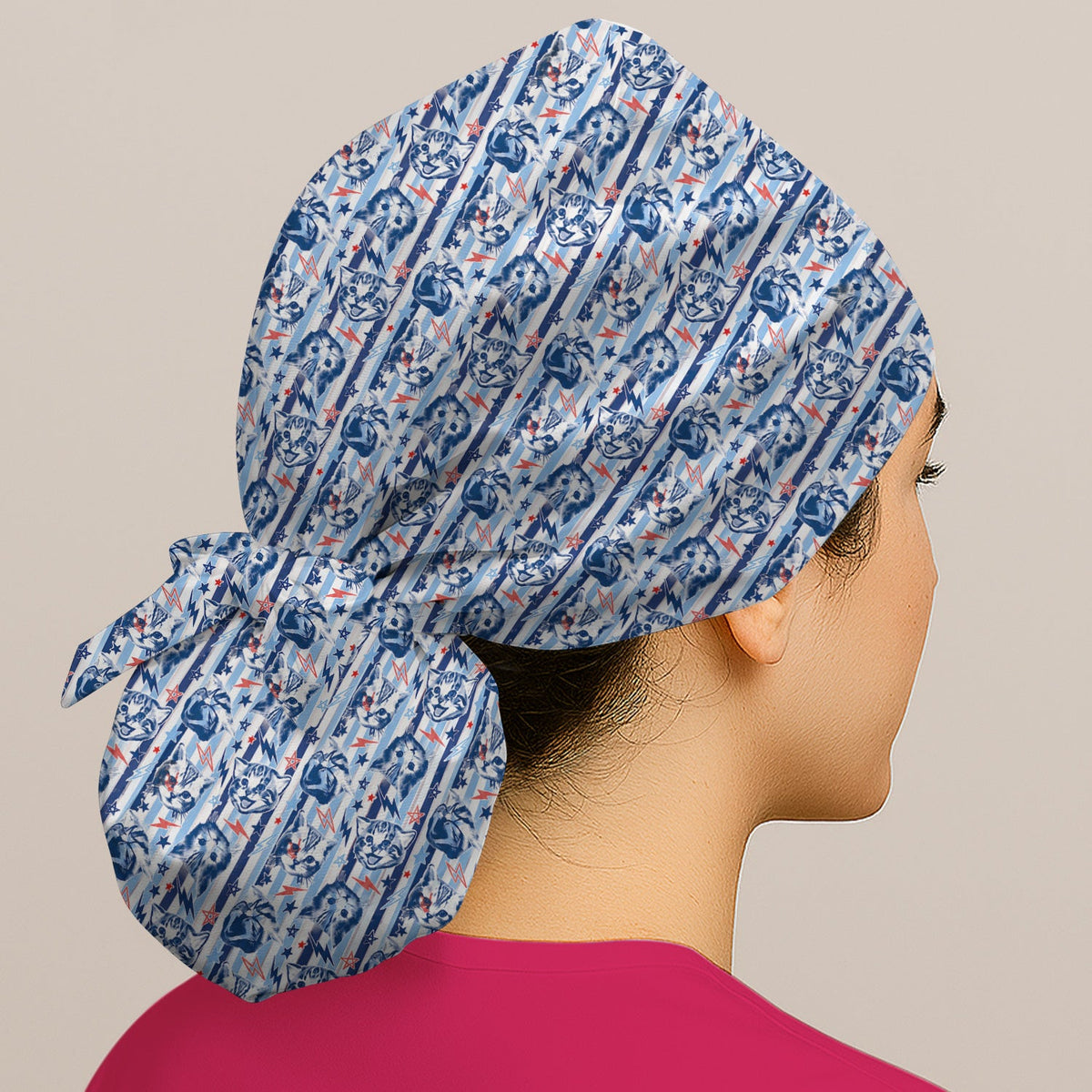 Cat Faces With Lightning Scrub Cap