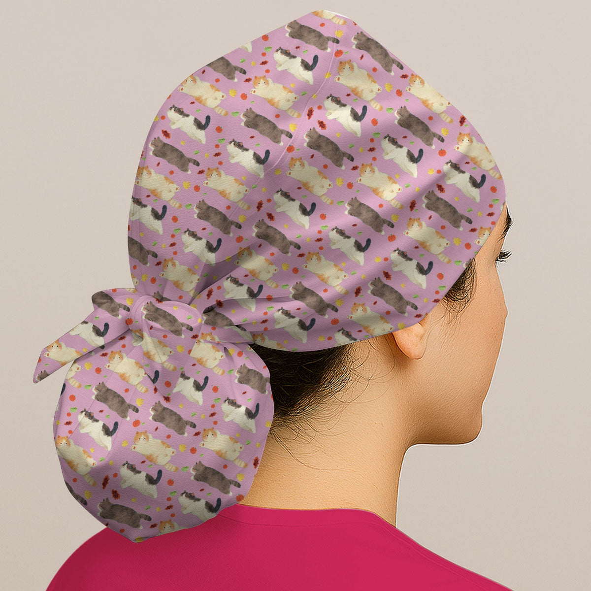 Chubby Cat Autumn Leaves Scrub Cap