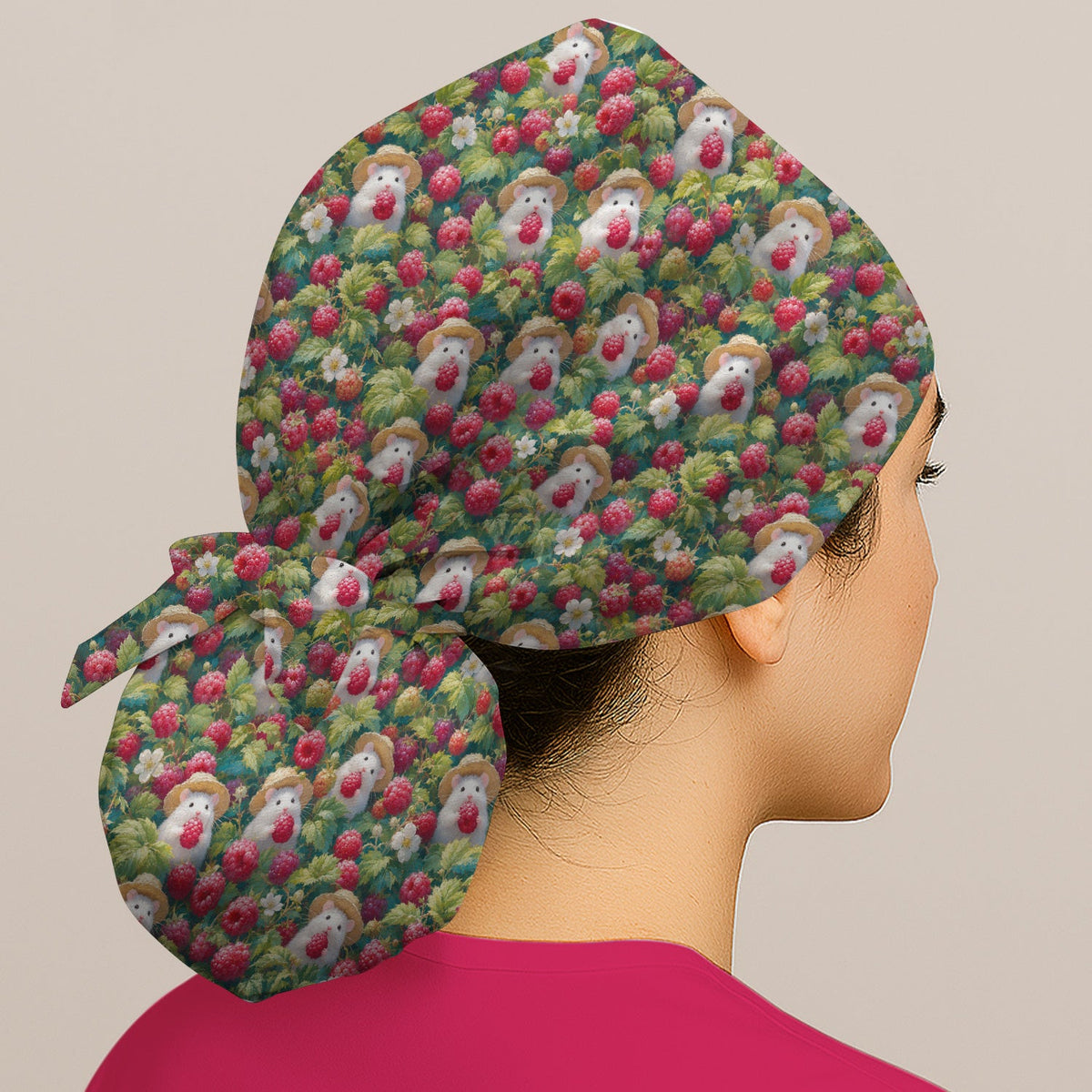 Raspberry Mouse Garden Scrub Cap