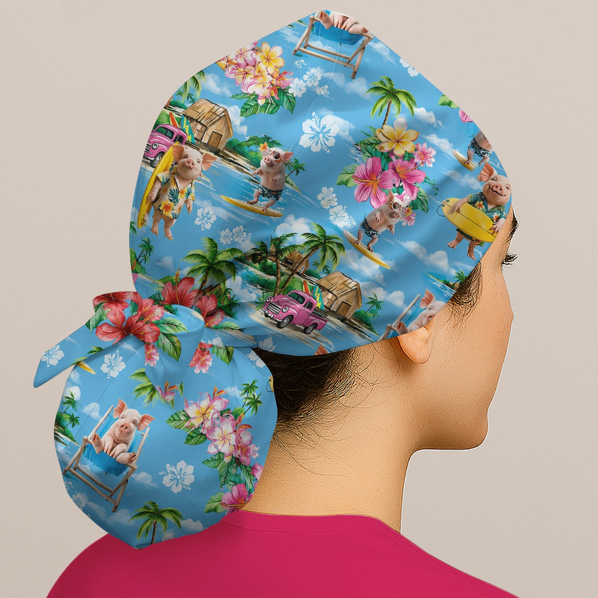 Tropical Surfing Pig Beach Scrub Cap