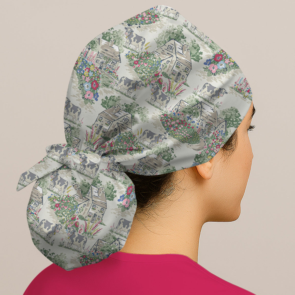 Countryside Cows Cottage Garden Scrub Cap