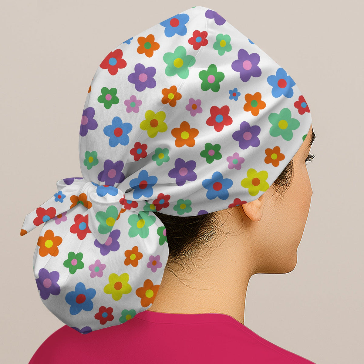 Colorful Retro Flower Scrub Cap