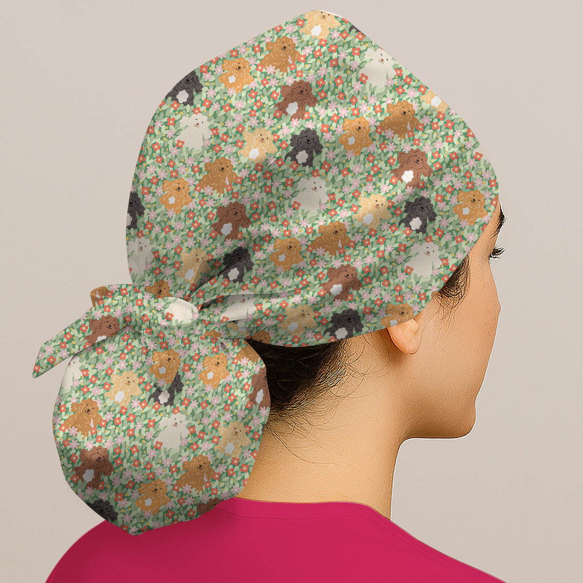 Poodle Dogs Floral Scrub Cap