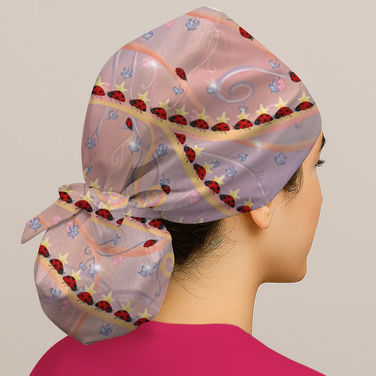 Ladybug Star Vine Swirl Scrub Cap