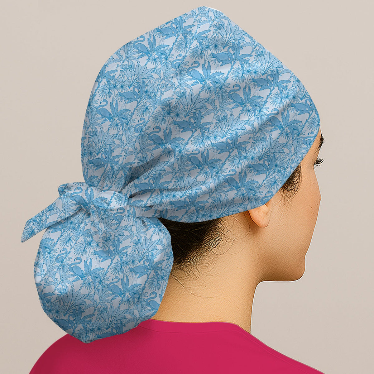 Tropical Flamingo Palm Leaves Scrub Cap
