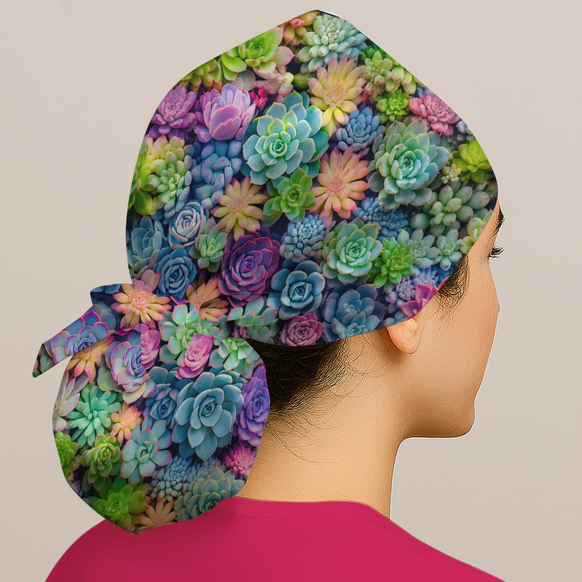 Boho Succulent Flower Scrub Cap