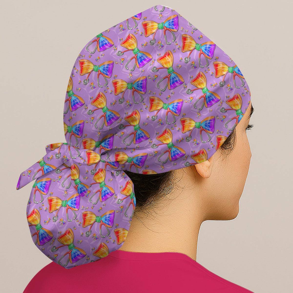 Colorful Rainbow Bow Stethoscope Scrub Cap