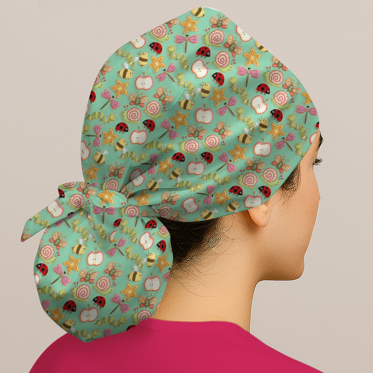 Snail Ladybug Caterpillar Apple Garden Scrub Cap