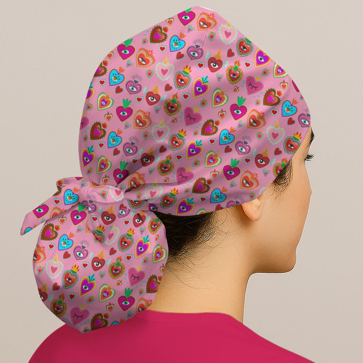 Valentine Colorful Sacred Heart Scrub Cap