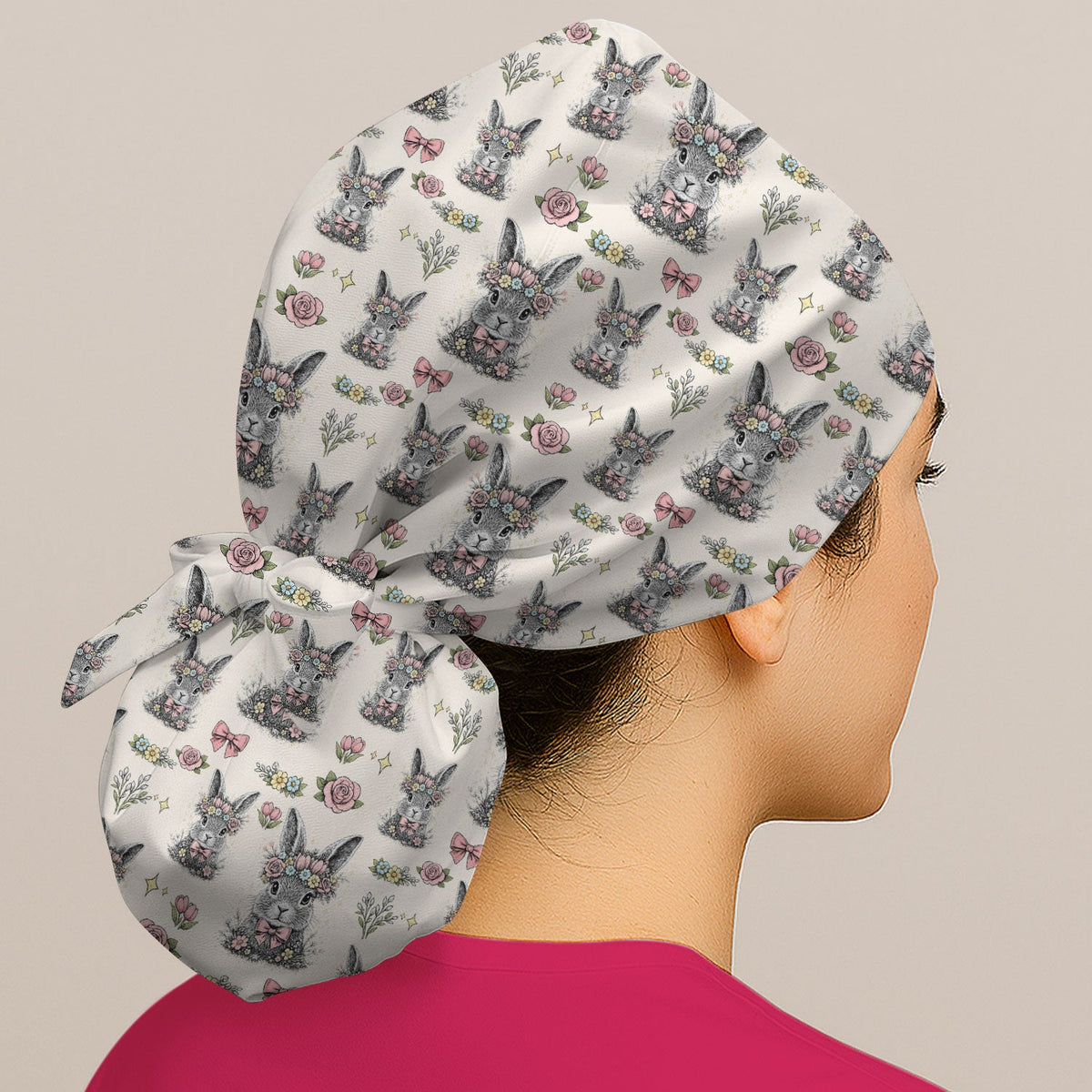 Vintage Floral Bunny Scrub Cap