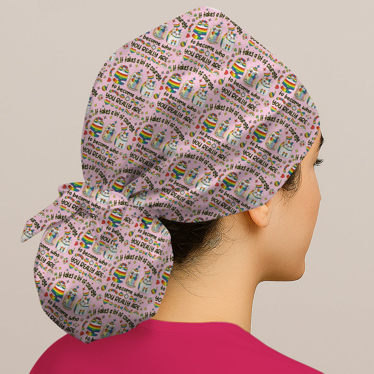 Nurse Rainbow Cat Courage Scrub Cap