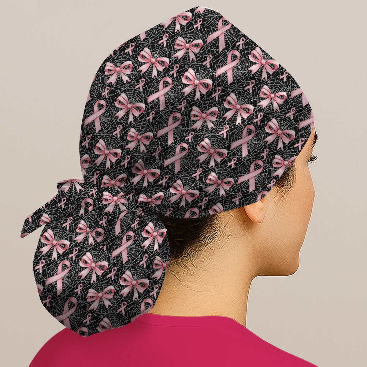 Pink Ribbon Pattern Scrub Cap