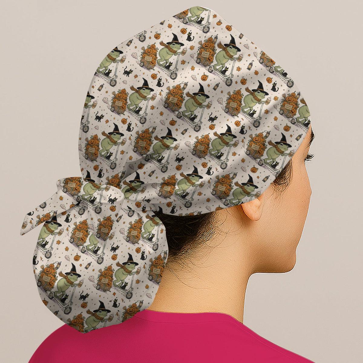Halloween Witch Frog Pumpkins Scrub Cap