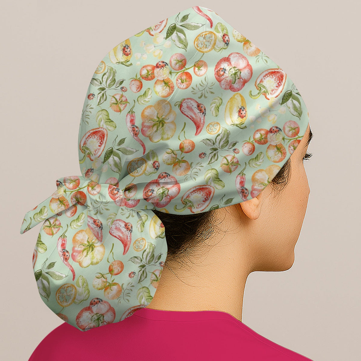 Watercolor Veggie Ladybug Scrub Cap