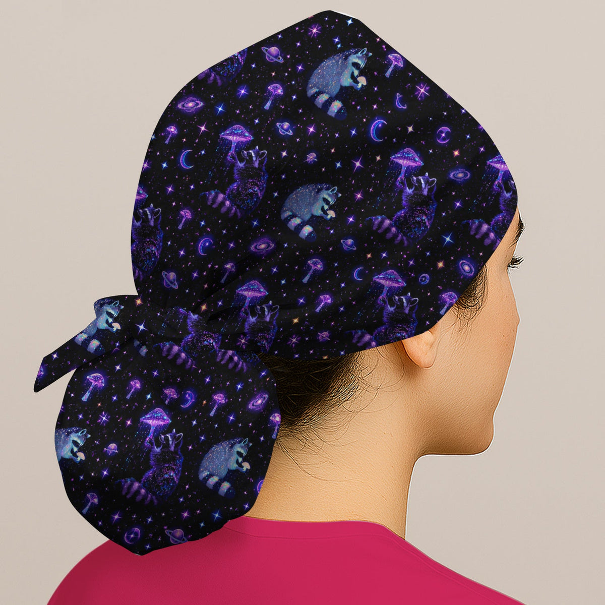 Raccoon Mushroom Galaxy Scrub Cap