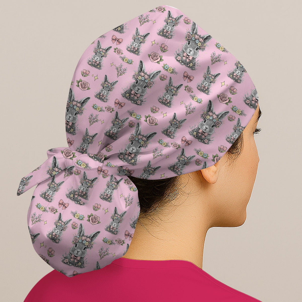 Vintage Floral Bunny Scrub Cap