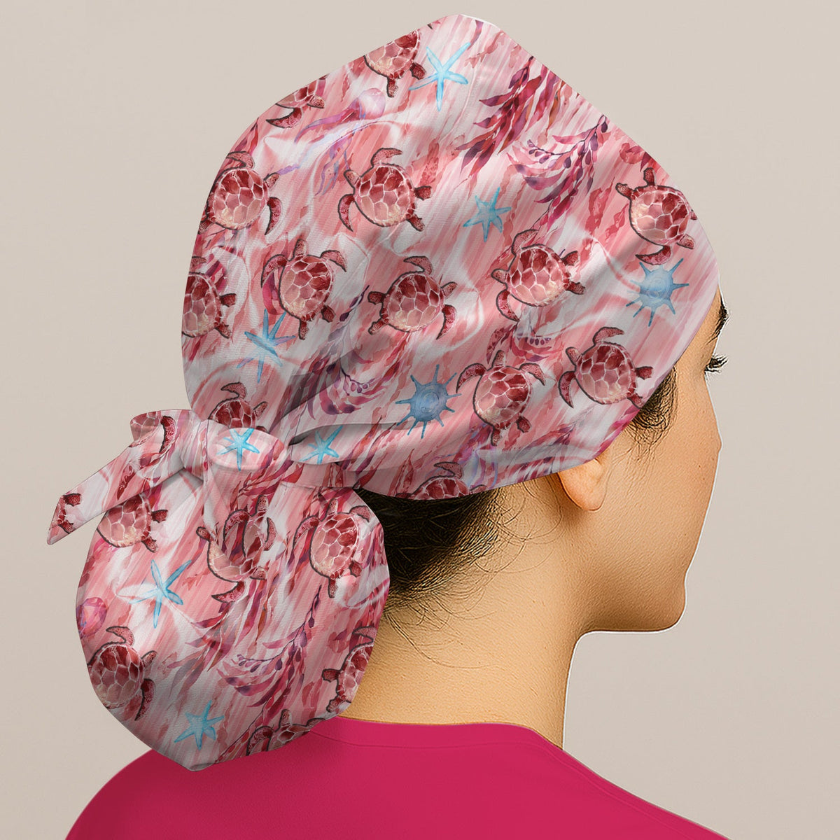 Pink Sea Turtle Ocean Scrub Cap