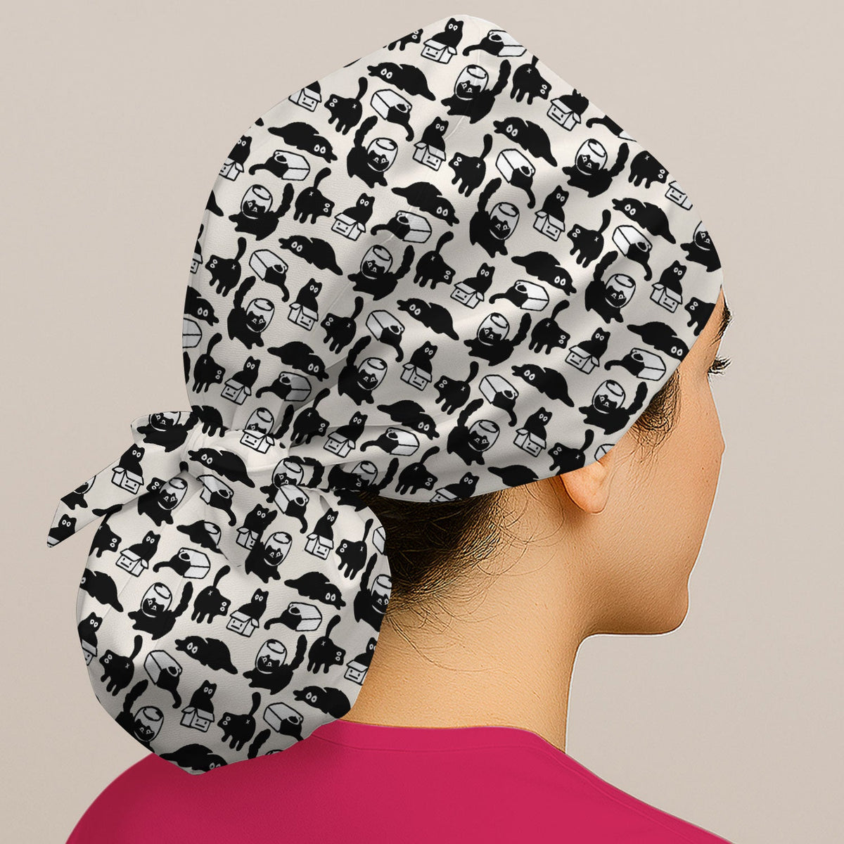 Dark Playful Cat Scrub Cap