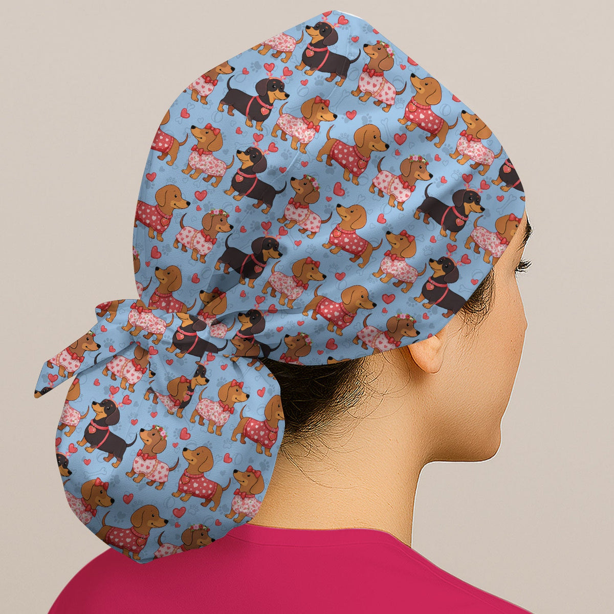 Valentine Dachshund Love Scrub Cap