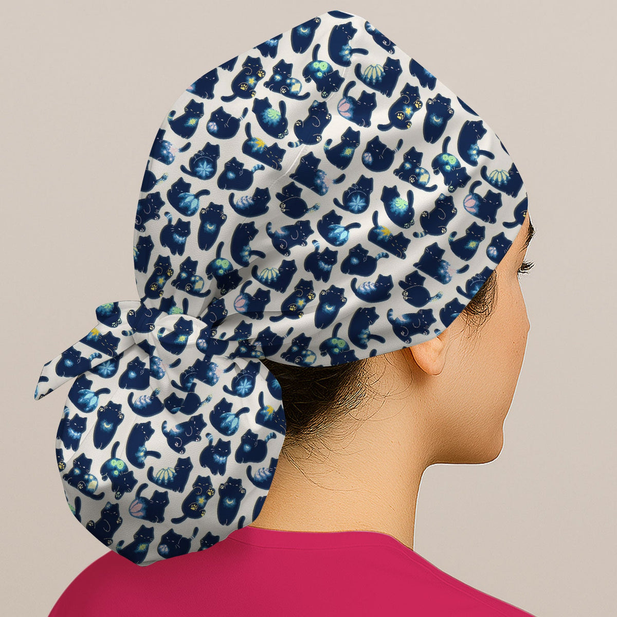 Midnight Black Cat Scrub Cap