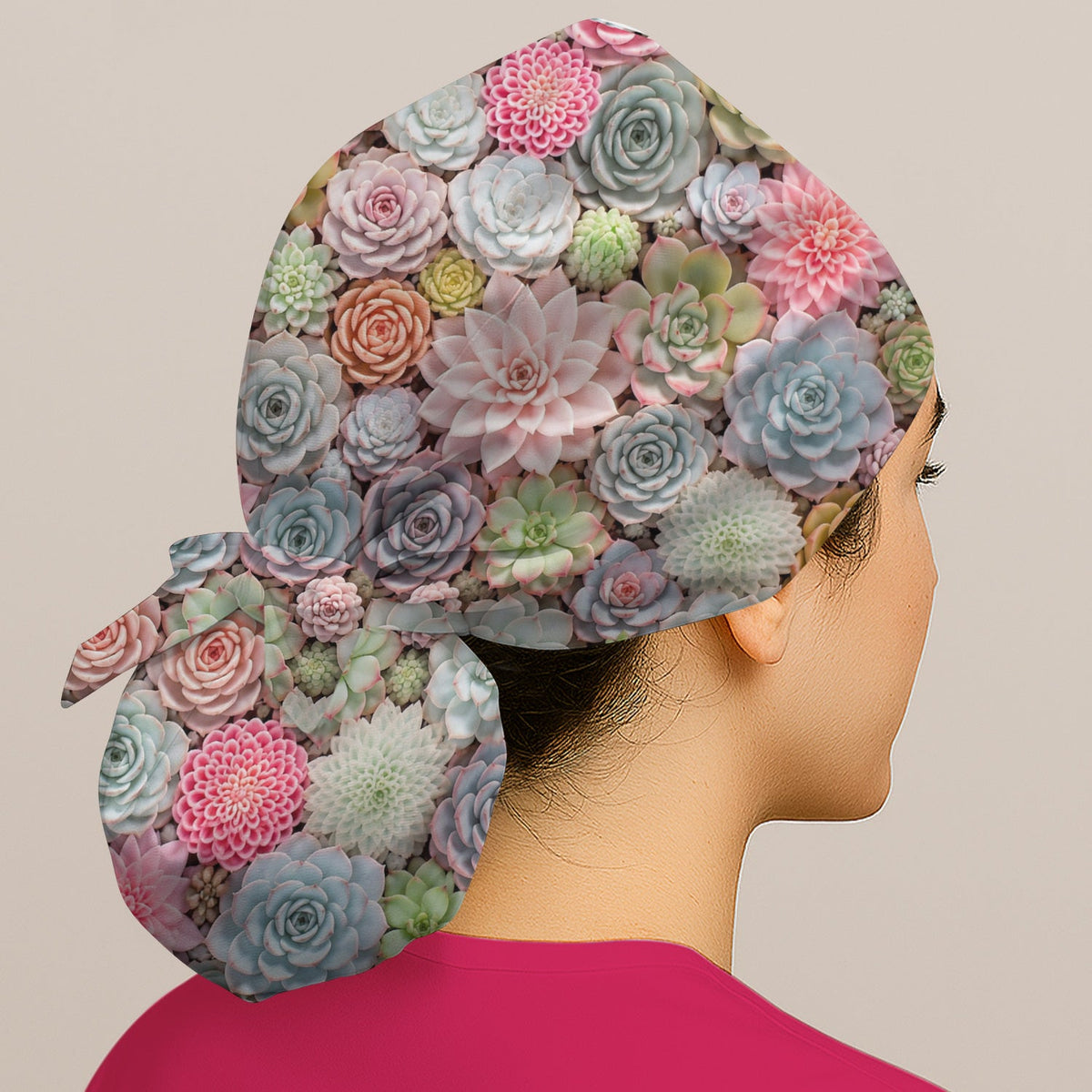 Pastel Succulent Blossom Scrub Cap