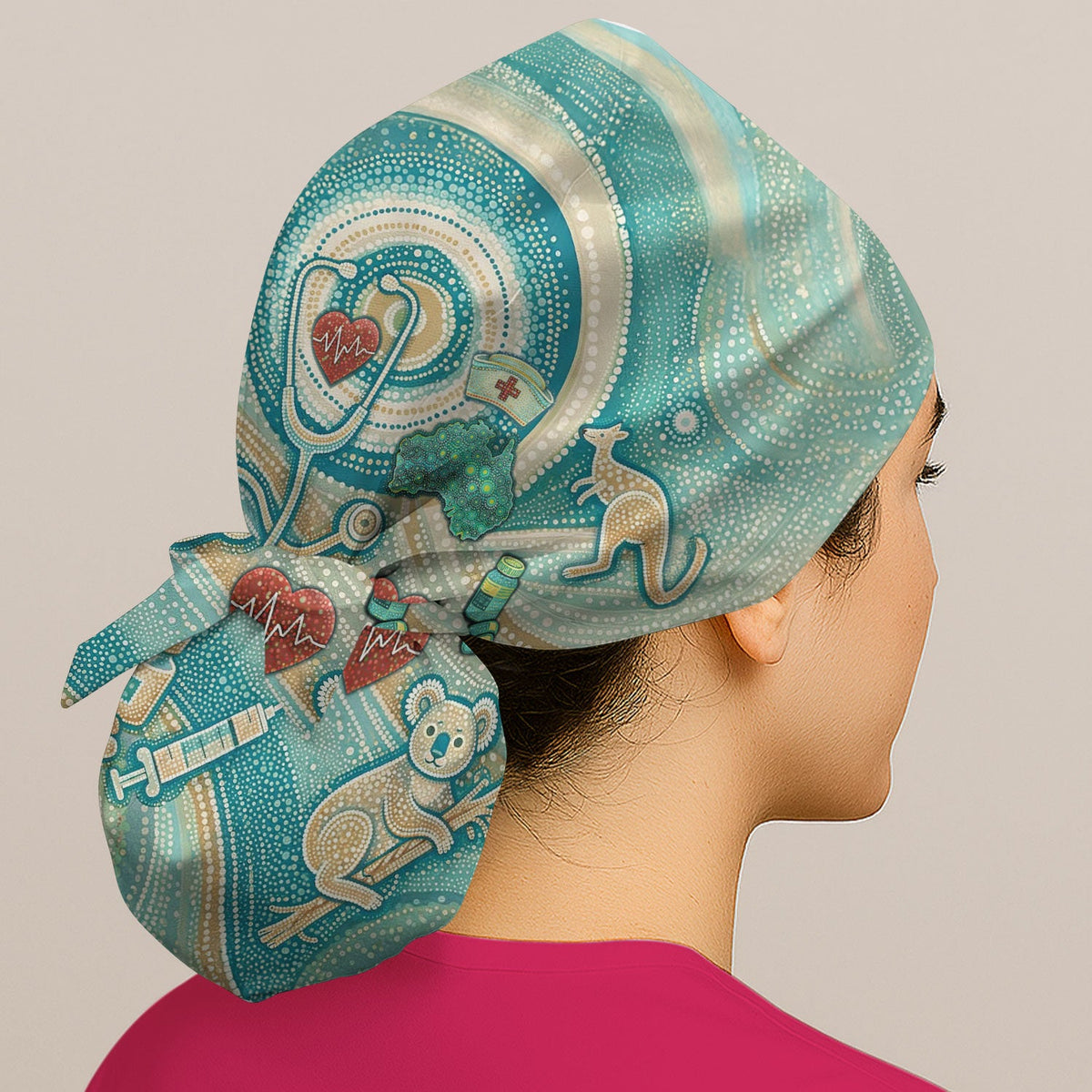 Australian Wildlife Dot Art Scrub Cap