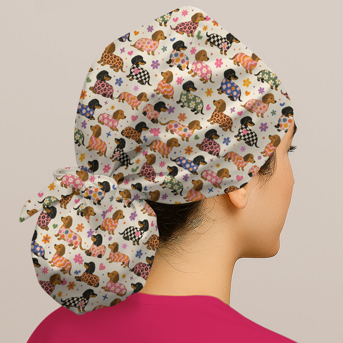 Floral Dachshund Scrub Cap