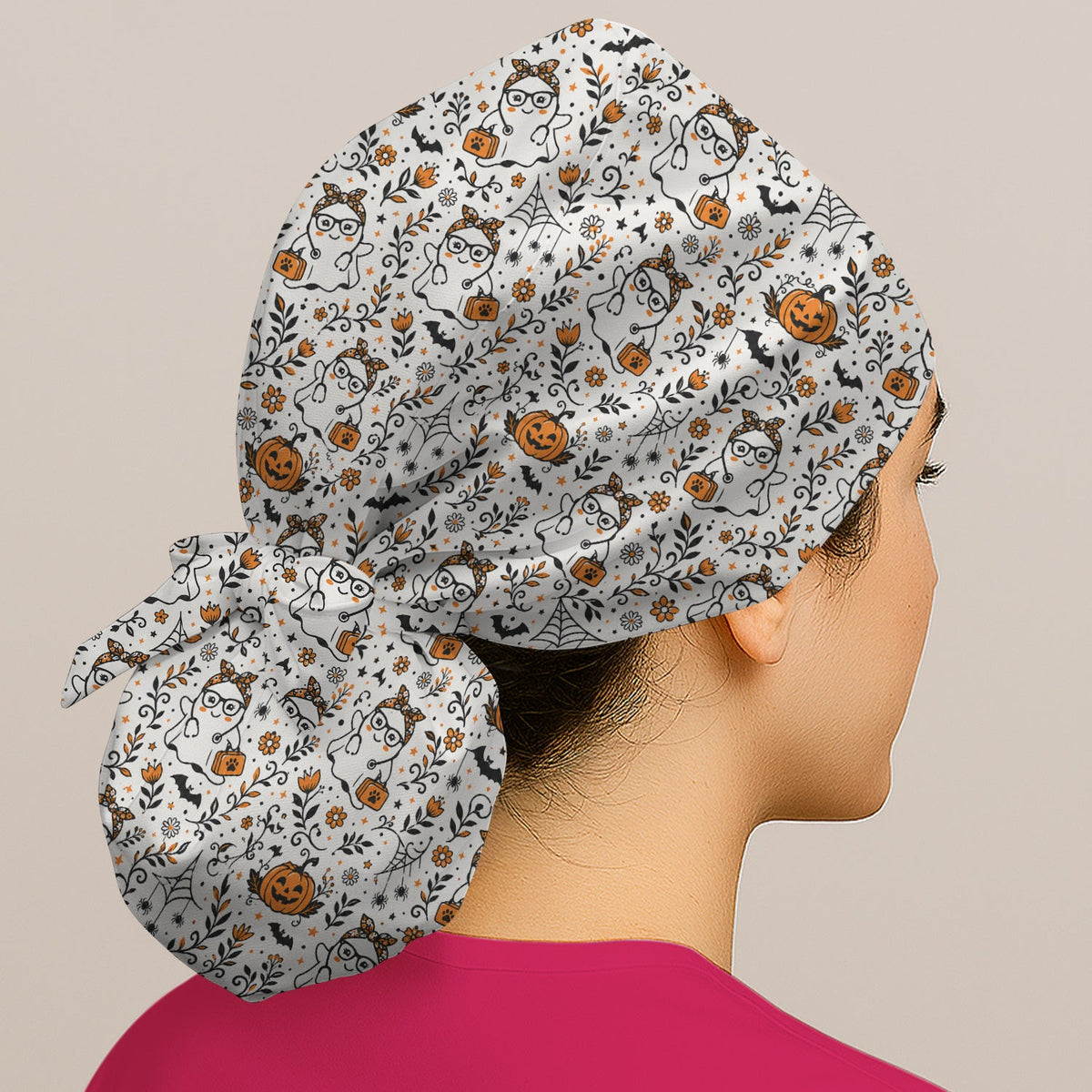 Halloween Nurse Ghost Pumpkins Scrub Cap