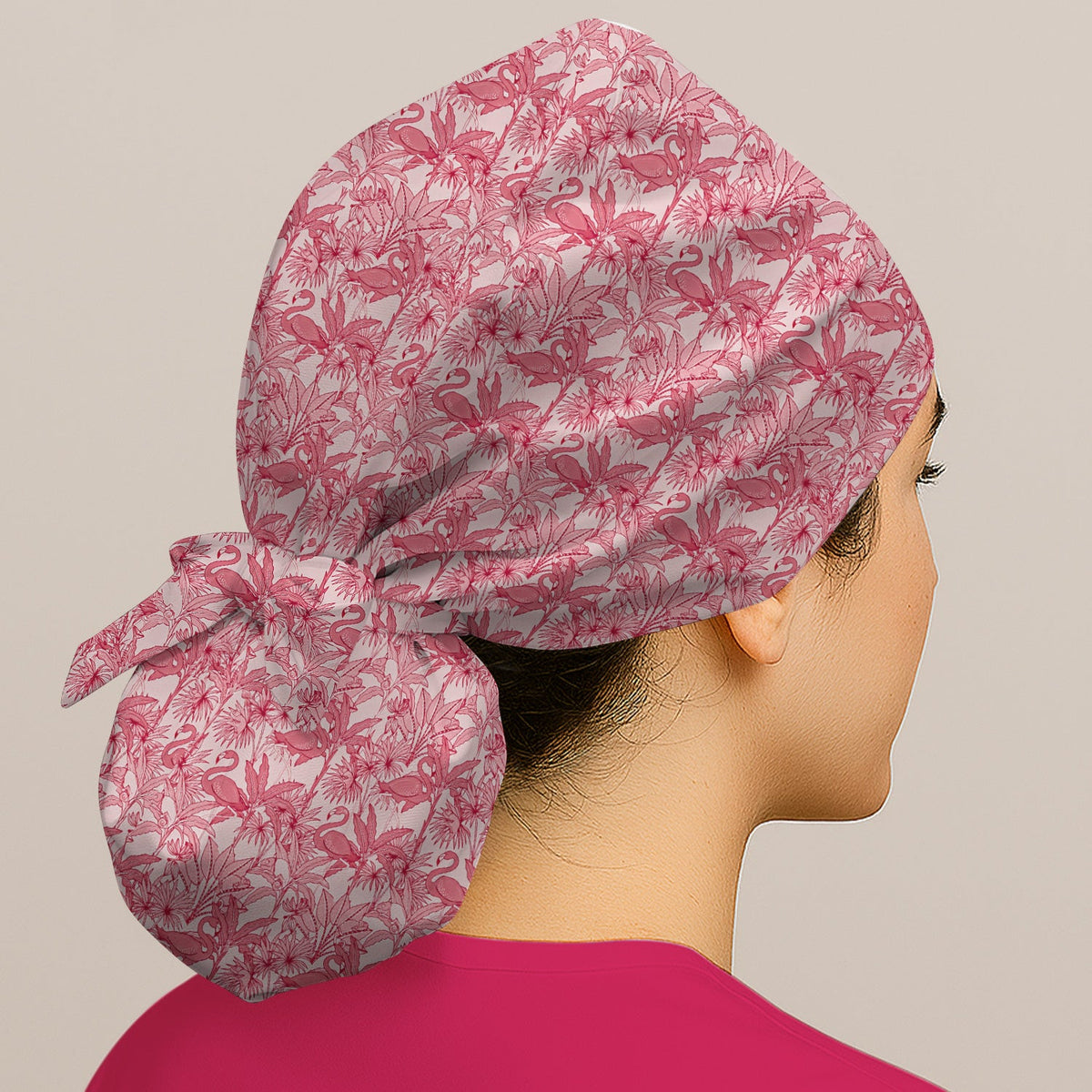 Tropical Flamingo Palm Leaves Scrub Cap