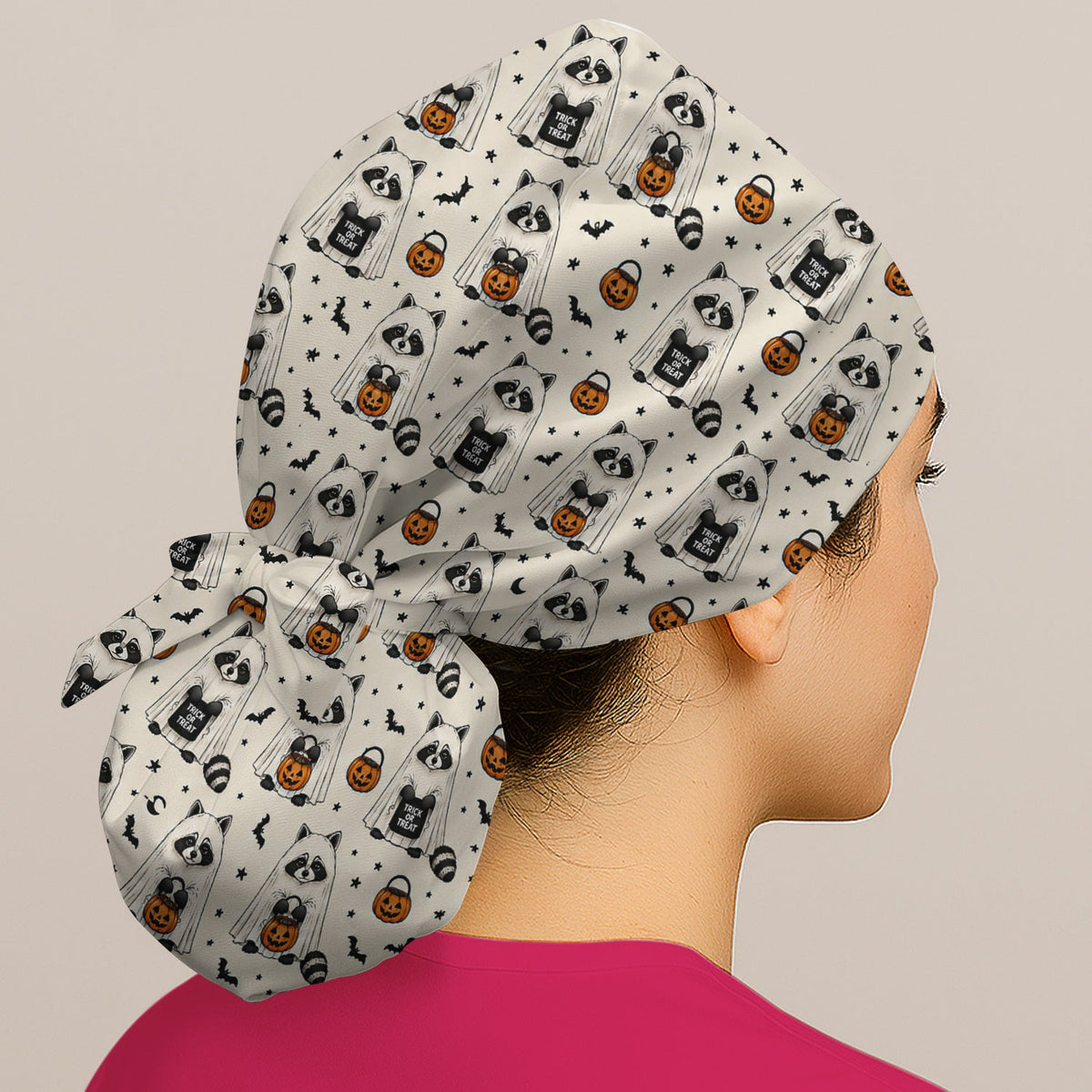 Halloween Ghost Raccoon Scrub Cap