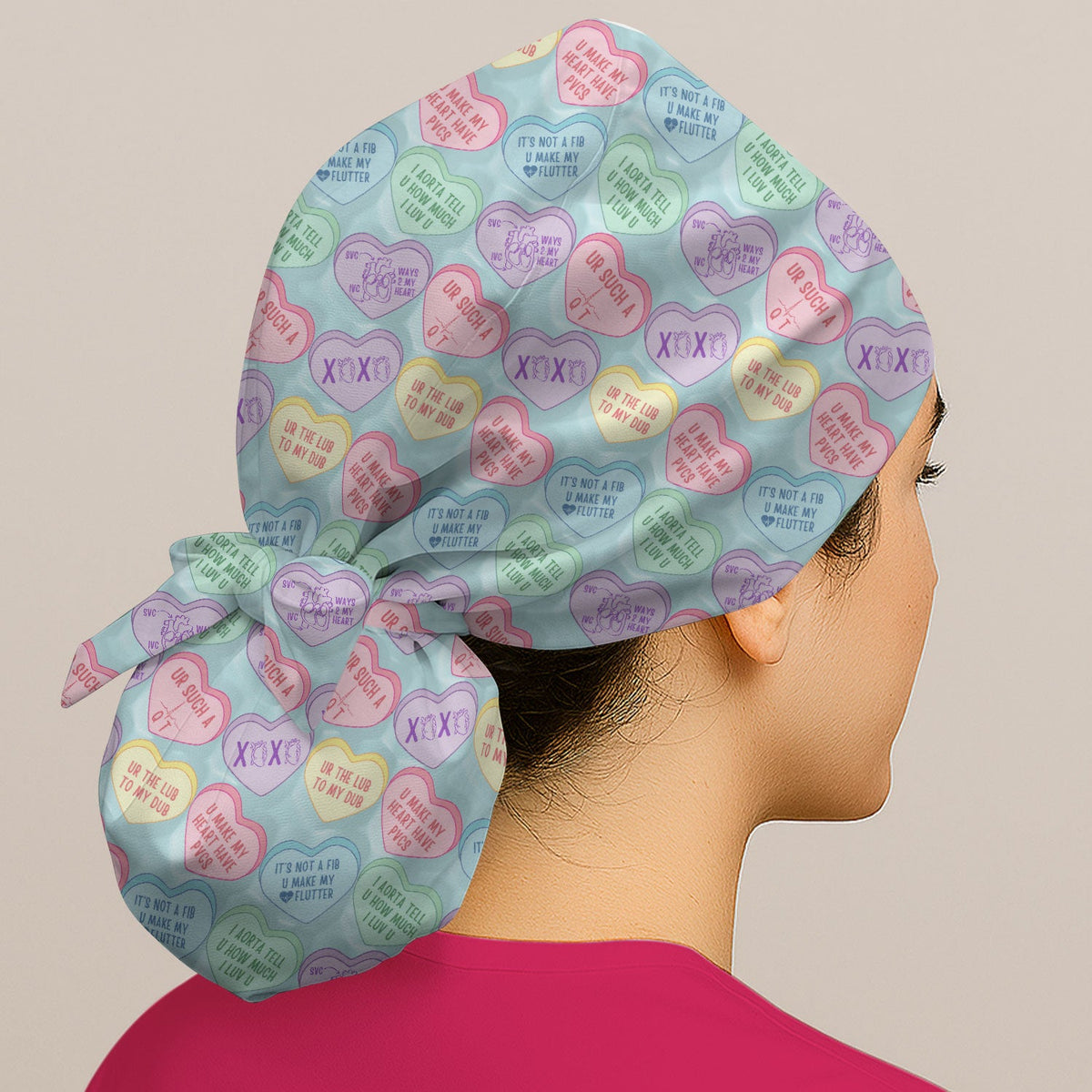 Candy Heart Scrub Cap - Valentines Day Gift