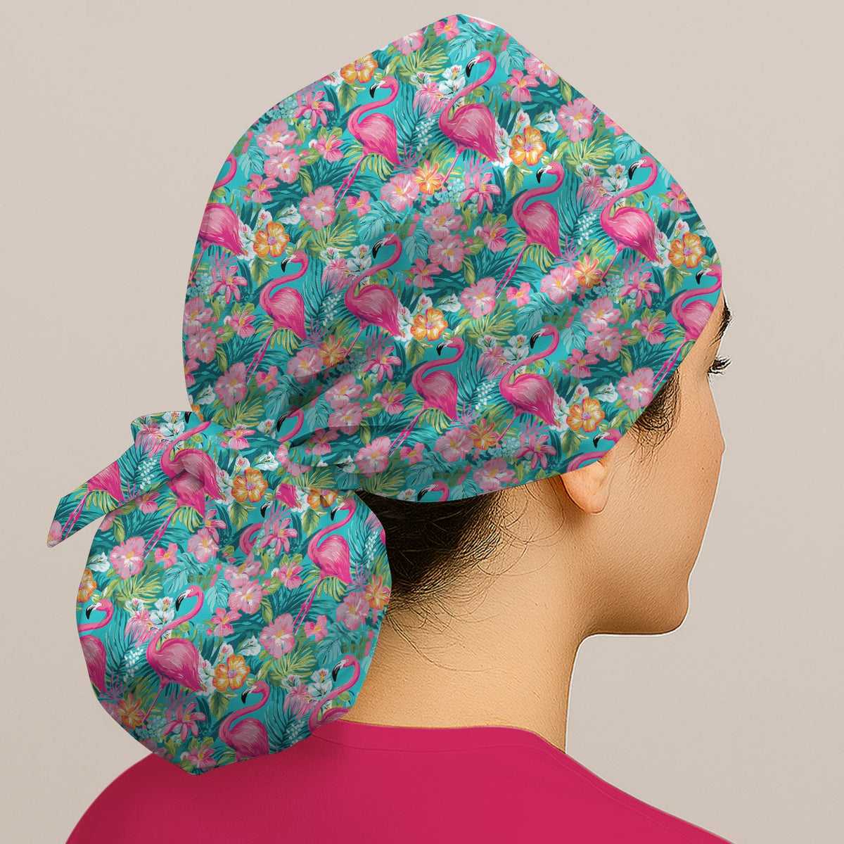 Tropical Flamingo Floral Scrub Cap