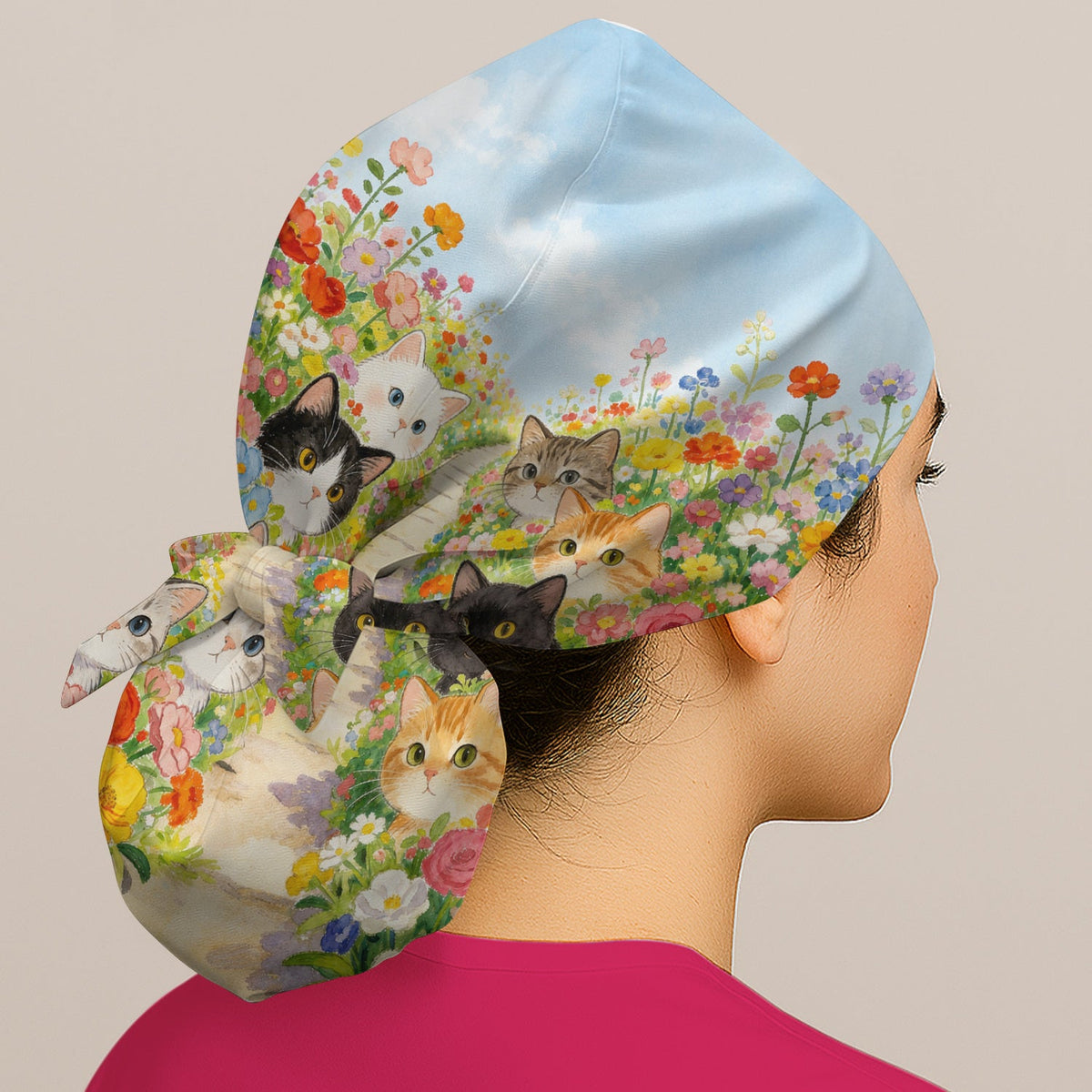 Garden Cats Flower Path Scrub Cap