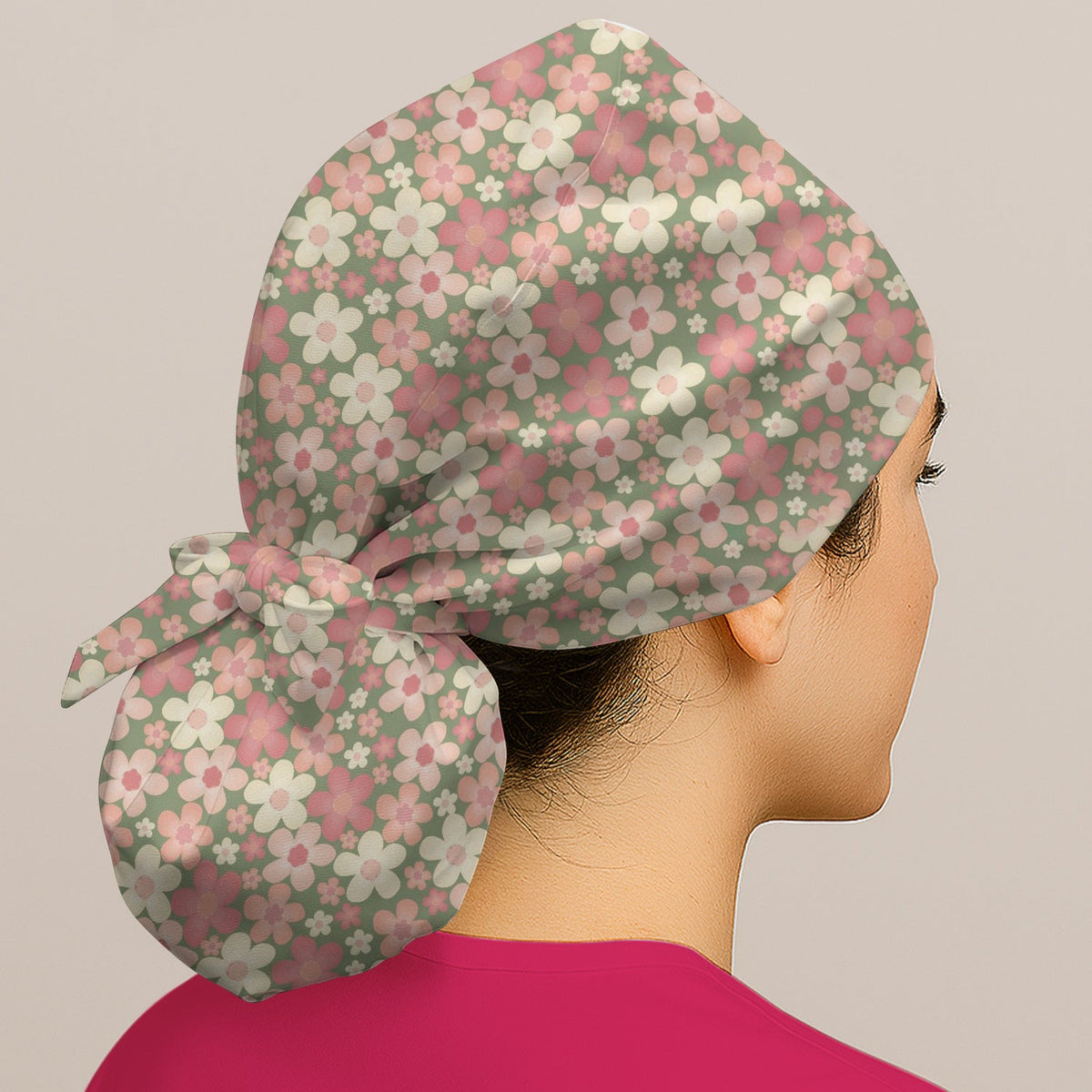 Retro Floral Print Scrub Cap