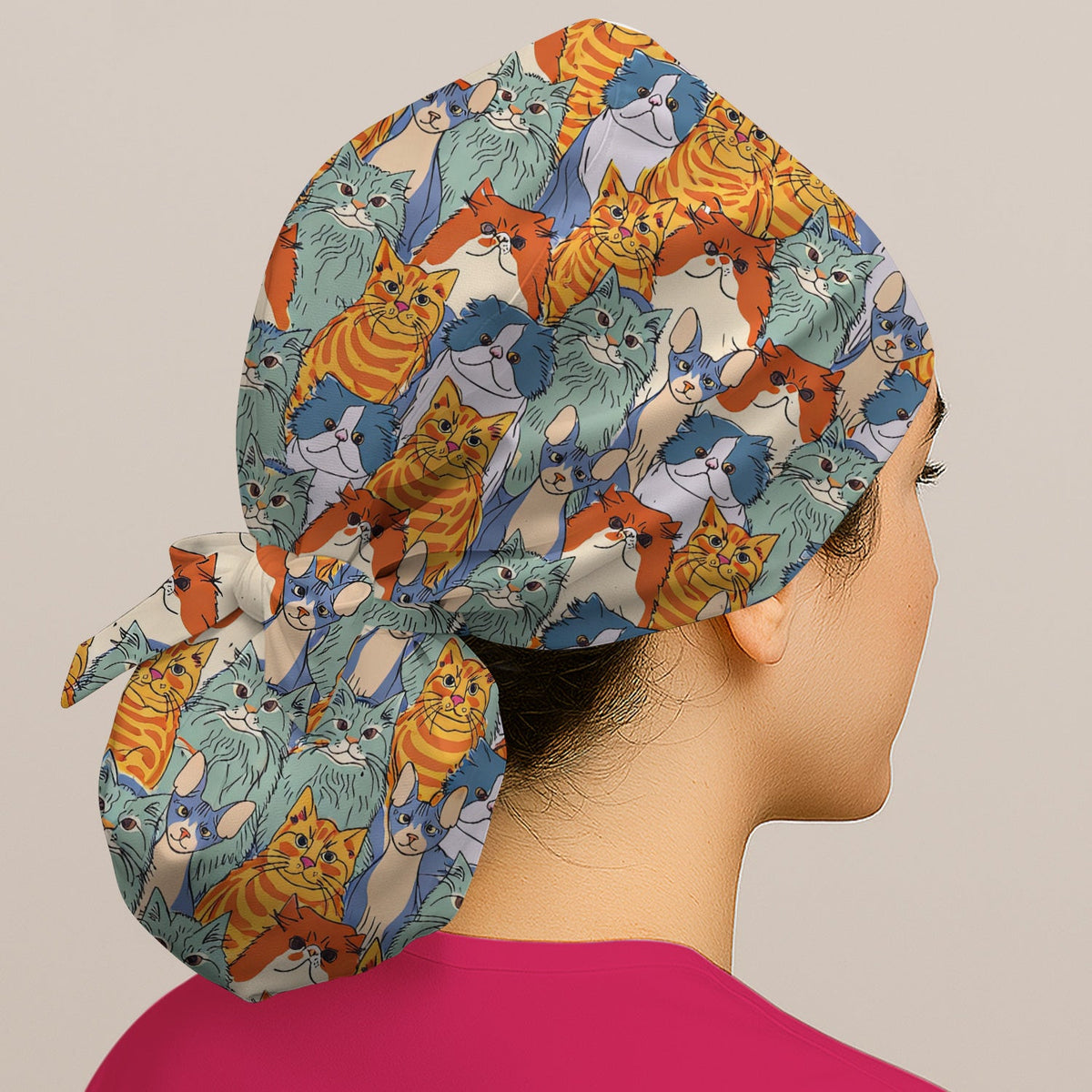 Multicolor Cat Faces Scrub Cap