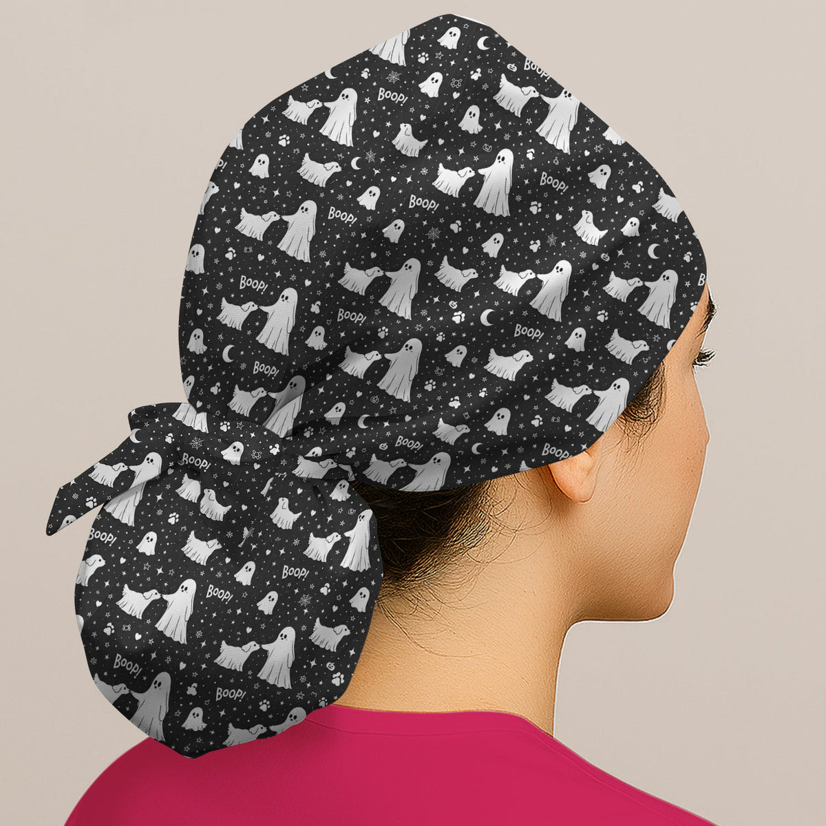 Ghost Boop Dog Scrub Cap - Halloween Gift For Nurse
