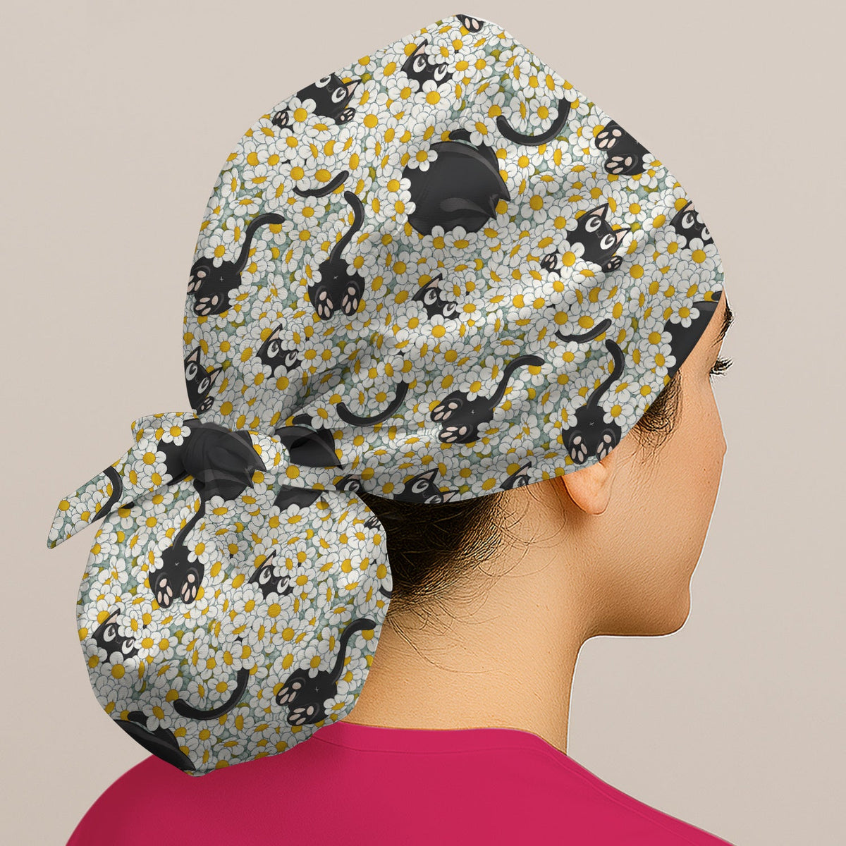 Daisy Black Cat Scrub Cap
