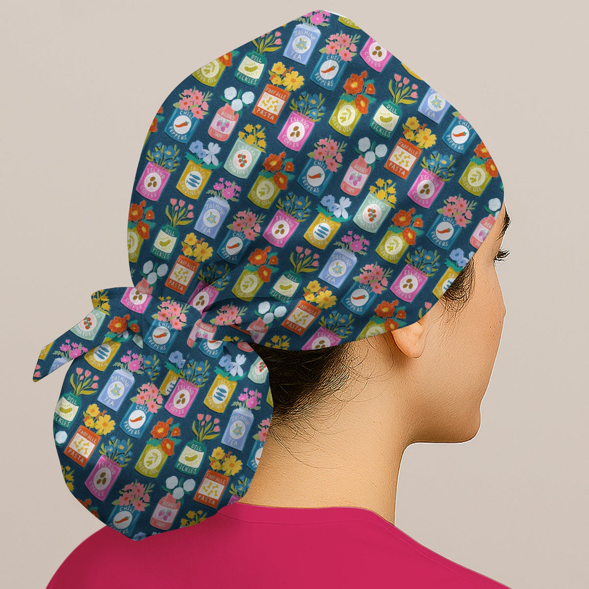 Colorful Pantry Jars Flowers Scrub Cap