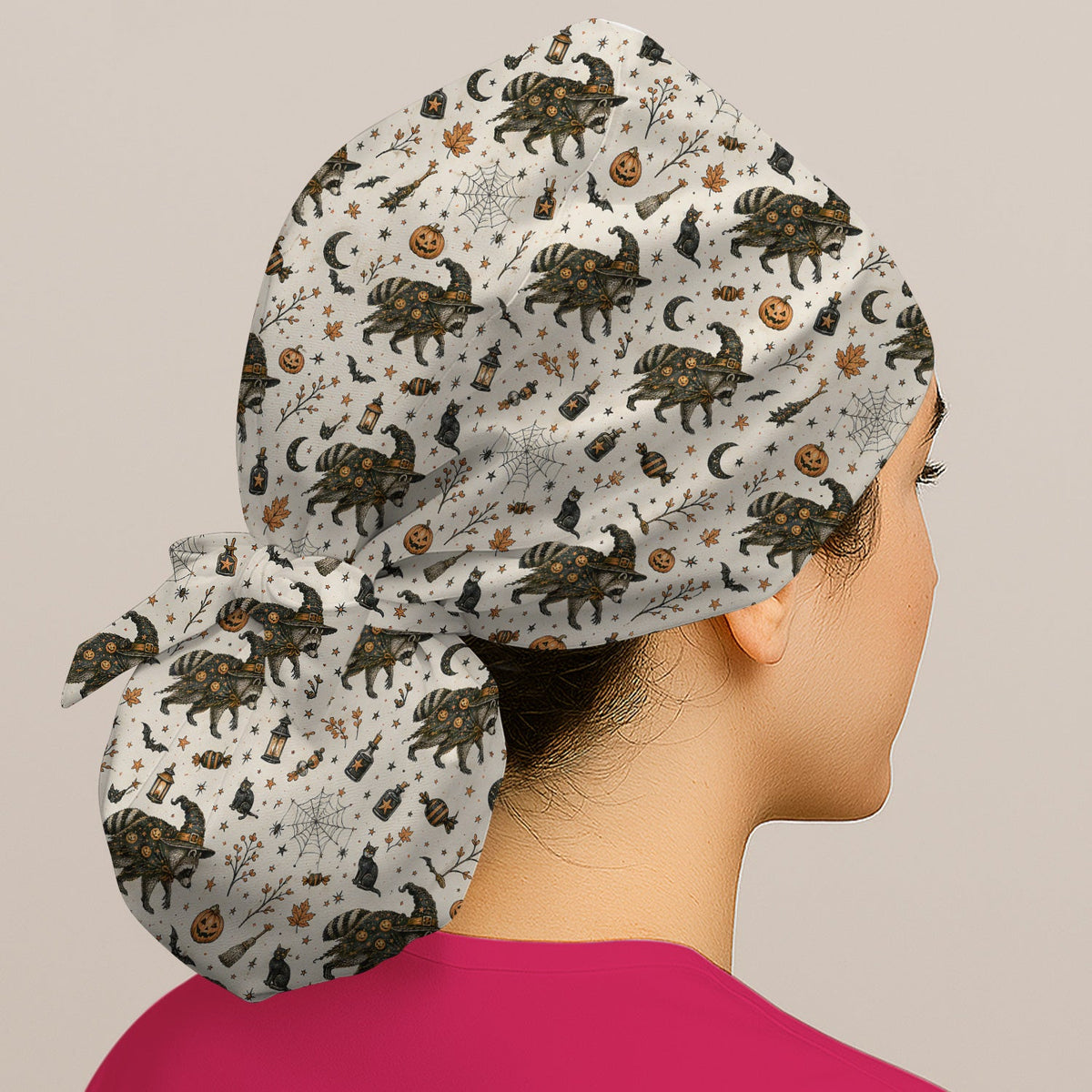 Spooky Witch Raccoon Scrub Cap