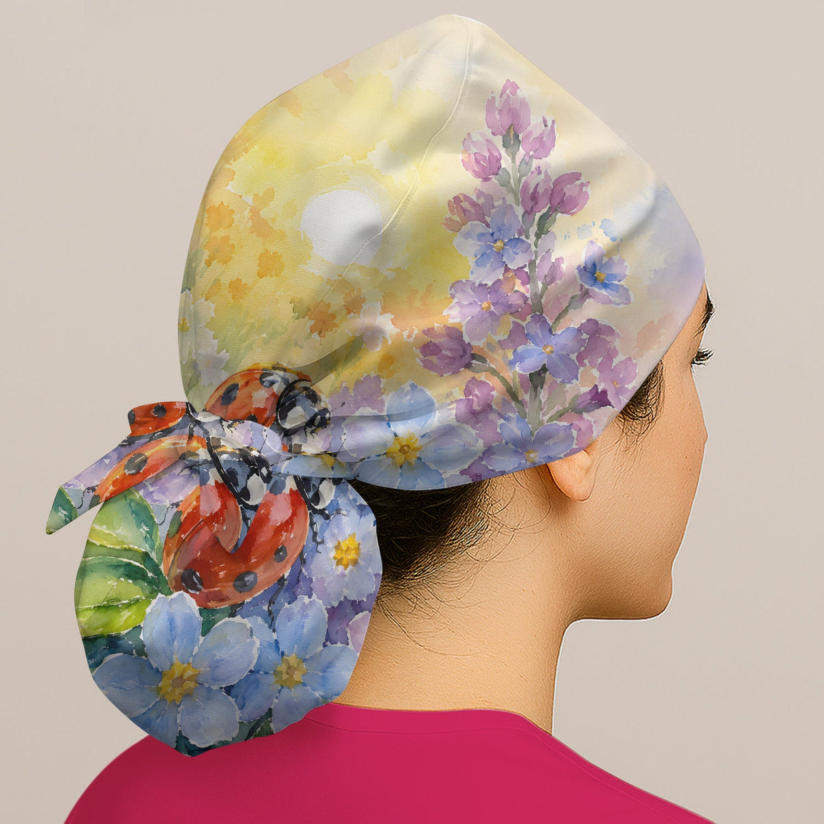 Ladybug Spring Flower Garden Scrub Cap